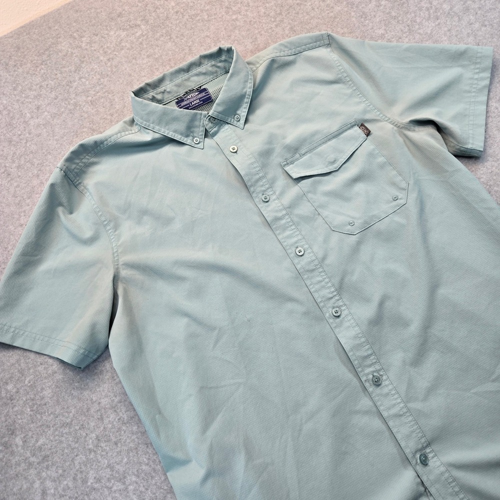 AFTCO Mens Large Green Short Sleeve Ventilated Ripstop Fishing Shirt AFTECH